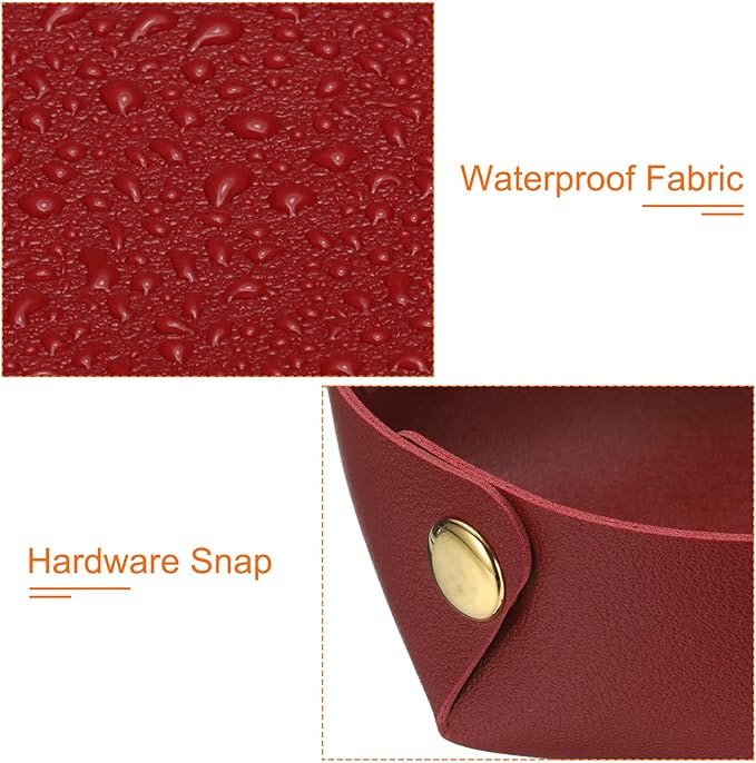 uxcell 2 Pcs Valet Tray for Women and Men, PU Leather Jewelry Tray Entryway Table Bedside Nightstand Catchall Storage Organizer for Jewelry Key Coin Watch Wallet (2 Size, Wine Red)