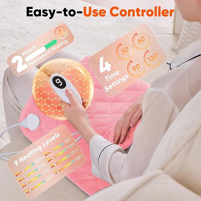 OCTROT Pink Weighted Heating Pad for Neck Shoulders and Back, for Mom Wife Grandma, Birthday Gifts for Teen Girls Women, Electric Heated Blanket with 9 Heat Options 4 Auto-Off Timer