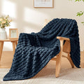 BEDELITE Navy Throw Blanket Twin Size for Bed- Super Soft and Warm 3D Checkered Fluffy Fuzzy Fleece Blanket, Luxurious Plush Cozy Blanket for Room Decor Fall and Winter, 60x80 inches
