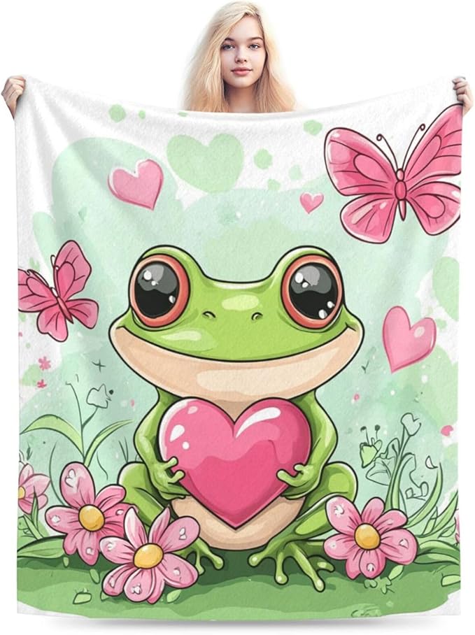 Frog Gifts Warm Cozy Cute Throw Blanket Soft Lightweight Fleece Plush Fuzzy Blanket for Girls Women Kids Adults Bed Decor 50"X60"