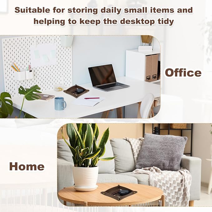 uxcell 2 Pcs Valet Tray for Women and Men, PU Leather Jewelry Tray Entryway Table Bedside Nightstand Catchall Storage Organizer for Jewelry Key Coin Watch Wallet(Square, Yellow)
