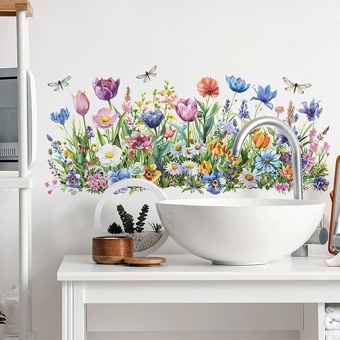 TUOKING Flowers Wall Stickers Decor,Removable Wall Murals Peel and Stick Modern Wall Art Decal Home Decor for Kitchen,Bedroom,Living Room(h8)