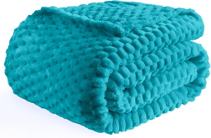 Bnuitland Soft Flannel Throw Blanket(50X70 inches), 3D Jacquard Fluffy Lightweight Fleece Blanket for Couch,Sofa,Bed, 300 GSM Super Cozy Warm for All Season Home Decor,Teal Blue
