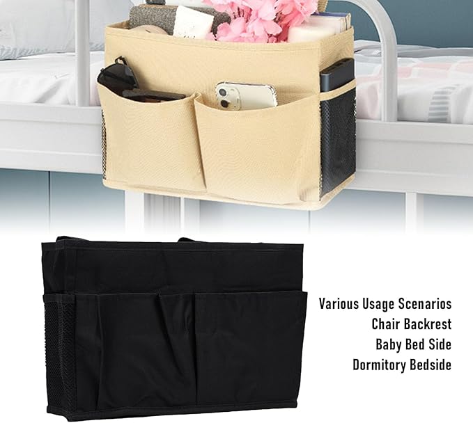 Pssopp Bedside Caddy Organizer, Polyester Multi Pocket Bedside Hanging Holder for Bunk Bed Dormitory and Hospital Beds