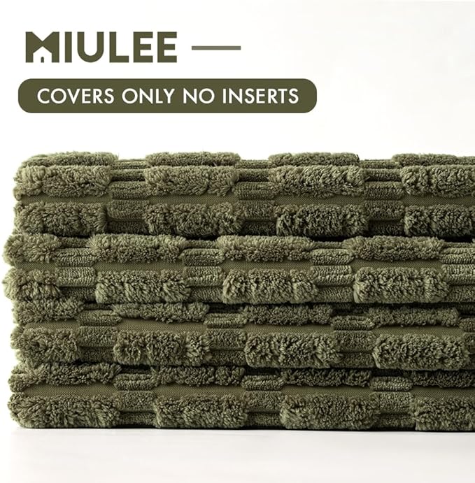 MIULEE Pack of 4 Olive Green Corduroy Decorative Throw Pillow Covers 18x18 Inch Soft Boho Striped Pillow Covers Modern Farmhouse Home Decor for Sofa Living Room Couch Bed