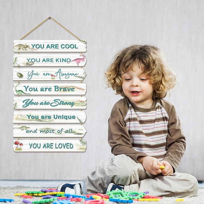 Boys Room Decor dinosaur room decor for Boys Bedroom Inspirational Wall Art for Kids Wall Decorations Little Boy Toddler Room Wood Sign Nursery Room Decor (Dinosaur)