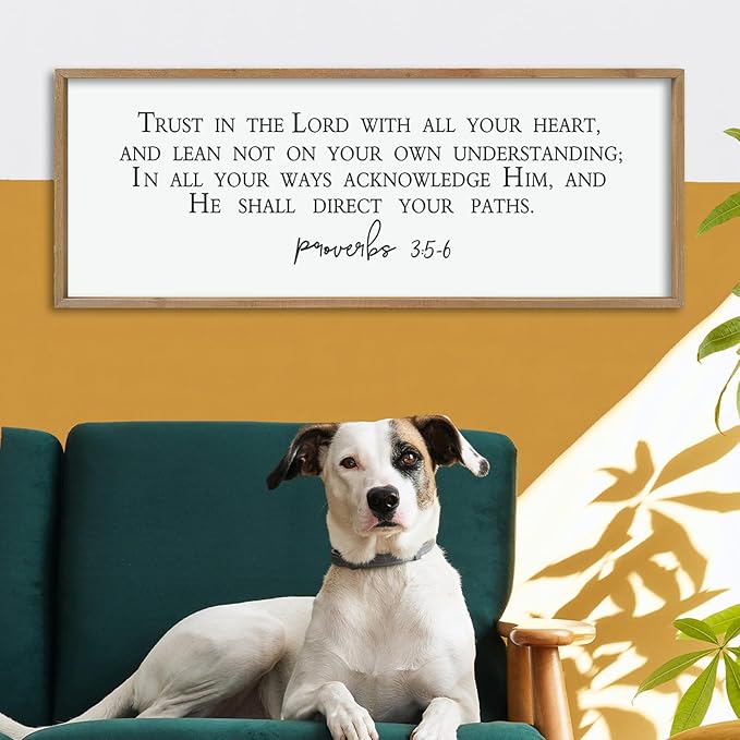 LuZhiQiang Christian Wall Decor Art Trust in the Lord With All Thine Heart Bible Verse Proverbs 3:5-6 Sign 40"×15" for Home Bedroom Church Scripture Large Wood Framed Hanging (Wood)