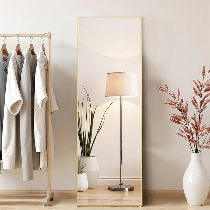 Mirror Full Length, Upgraded Body Wall Mirrors with Shatter-Proof Glass, Floor Standing, Hanging or Leaning, Tall Mirror with Stand Aluminum Alloy Frame for Bedroom Cloakroom