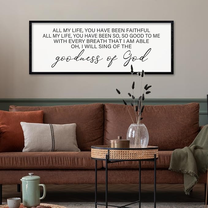 comurdyo Goodness of God Wall Decor 40"X15" Bible Verse Sign Jesus Christ Prayer Christian Catholic Scripture for Home Office Church Wall Hanging Art (Black)