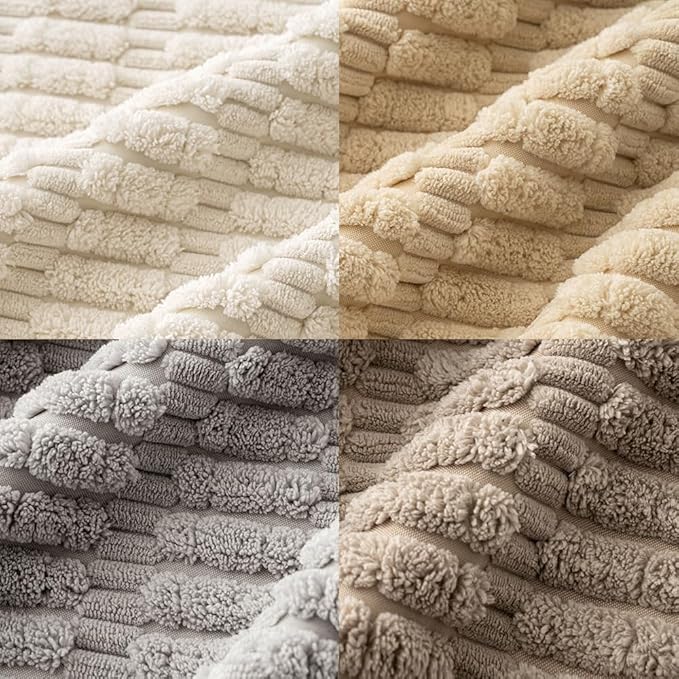 MIULEE Pack of 4 Neutral Decorative Throw Pillow Covers 20x20 Inch for Couch Sofa Living Room Bed Rustic Farmhouse Boho Corduroy Soft Striped Pillow Covers Home Decor