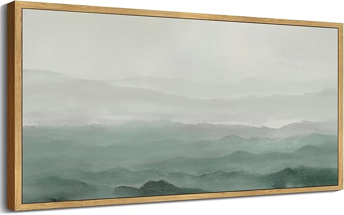 SHENIFY Vintage Landscape Framed Wall Art Foggy Mountain Farmhouse Decor Retro Wilderness Illustrations Decorative for Kitchen Bedroom Living Room Bathroom - 8x16in Natural Framed
