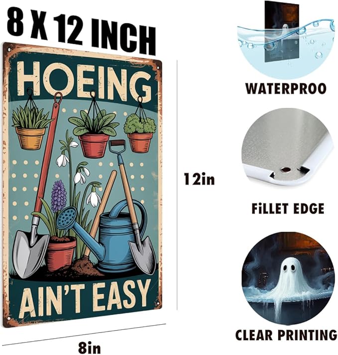 Funny Gardening Essentials Garden Mental Tin Sign Outside Decor - Humorous Gardening Gift for Women Enthusiasts, 12 x 8 Inches