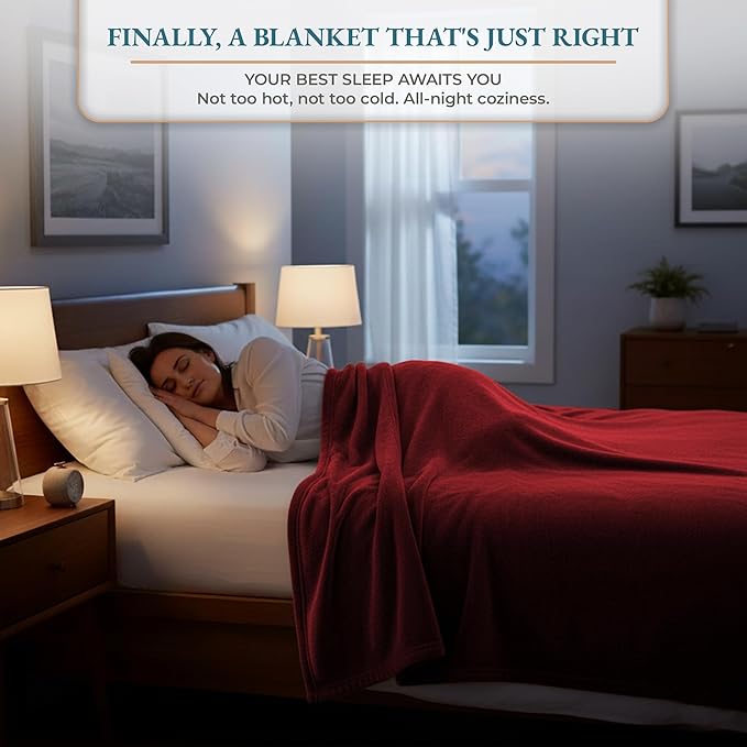 Casa Platino Fleece Blanket Queen Size – 300 GSM Dark Red Fleece Throw for Bed or Couch – Soft Cozy Warm Winter Blanket for Bed, Fuzzy Plush Elegant for Men & Women - 90x90 Inch