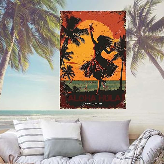 snowsun Girl Aloha Hula Vintage Metal Tin Sign Aluminum Metal Signs Retro Metal Sign Bar Cafe Room 8X12 Inch
