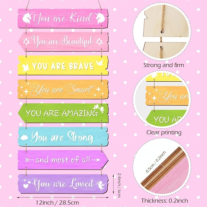 Inspirational Girl Room Decor Aesthetic Art Wall Hanging Sign Inspiring Colorful Rainbow Wooden Decoration for Kids Teens Toddler Boy Baby Bedroom Nursery Dorm Decor, 6-12 Years old(Unicorn)