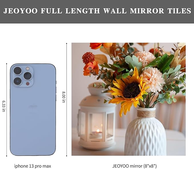 HD Glass Full Length Wall Mirror Tiles - Set of 4, 8'' x 8'' - Frameless, Ideal for Bedroom, Home Gym, Bathroom - Versatile Wall Decor and Over Door Mirrors with Toddler Mirror Stickers