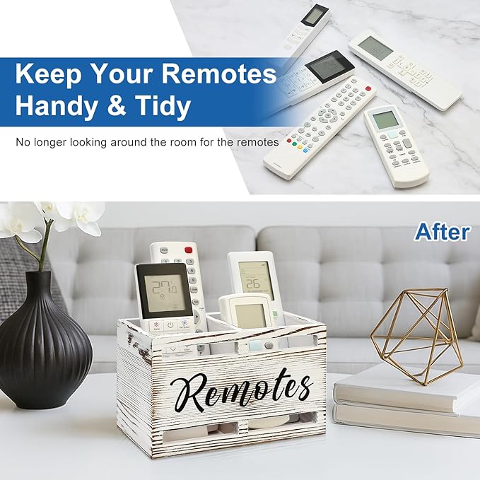 Wooden Remote Control Holder Wall Mount Remote Organizer for Table TV Controller Holders Remotes Caddy for Bed Wall Bedside Organizer Storage Control Box Farmhouse Nightstand Couch Decor 2 slots