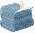 INFIIXSO Sherpa Fleece Queen Size Blanket - Super Soft & Warm Striped Fleece, Cozy Plush Fluffy Large Bed Blanket All Season Use (Light Blue, 90x90 Inches)