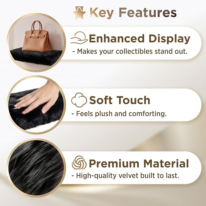 2 Pack Floating Shelves for Wall, Shelf with Fluffy Soft Black Shag Cover, Wall Mounted Shelves for Bedroom, Living Room, Suitable for storing valuable collectibles, bags, jewelry, high heels