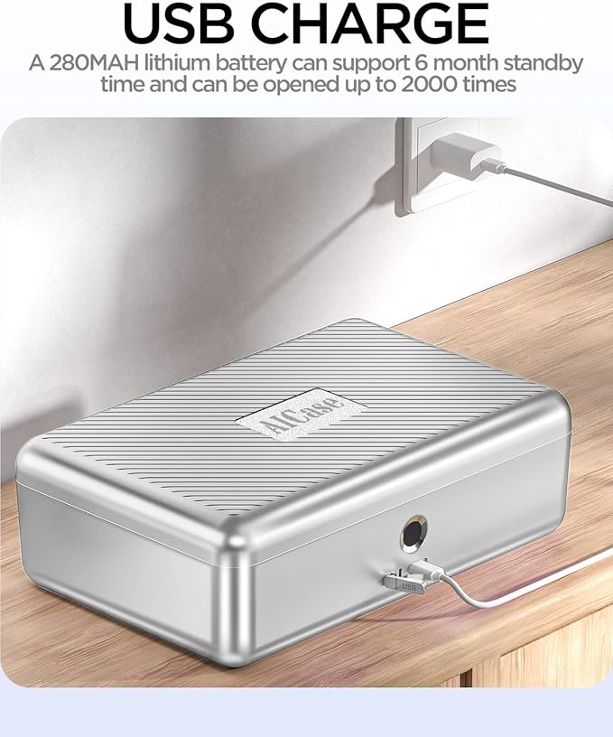 AICase Biometric Fingerprint Storage Box Portable Money Jewelry Combination Lock for Car Home Office Travel