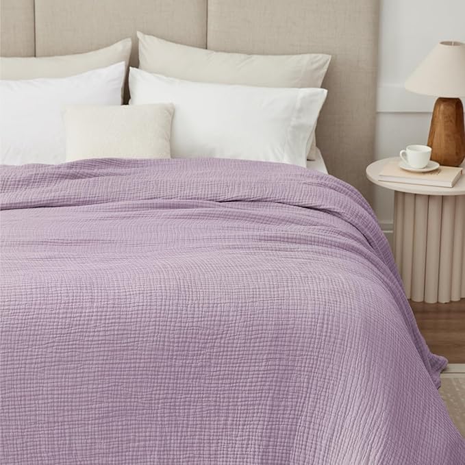 100% Cotton Muslin Blanket Twin 60" x 80", Breathable and Lightweight Cotton Twin Blankets for Couch, Soft Cooling Summer Gauze Blanket for Adults All Season, Lavender