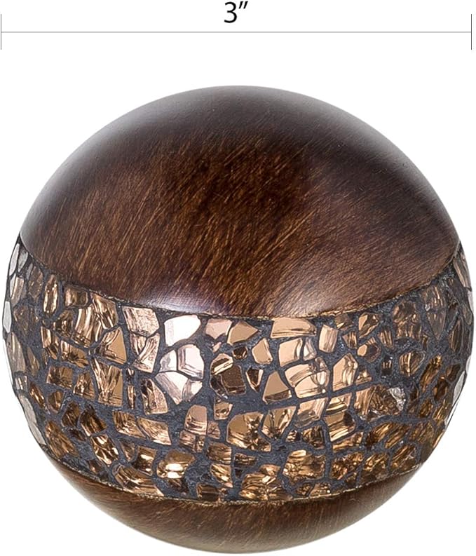 Creative Scents Schonwerk Brown Walnut Decorative Orbs for Bowls and Vase Fillers (Set of 3) Resin Sphere Balls for Living, Dining Room, Coffee Table Centerpiece Home Decor - Great Gift Idea
