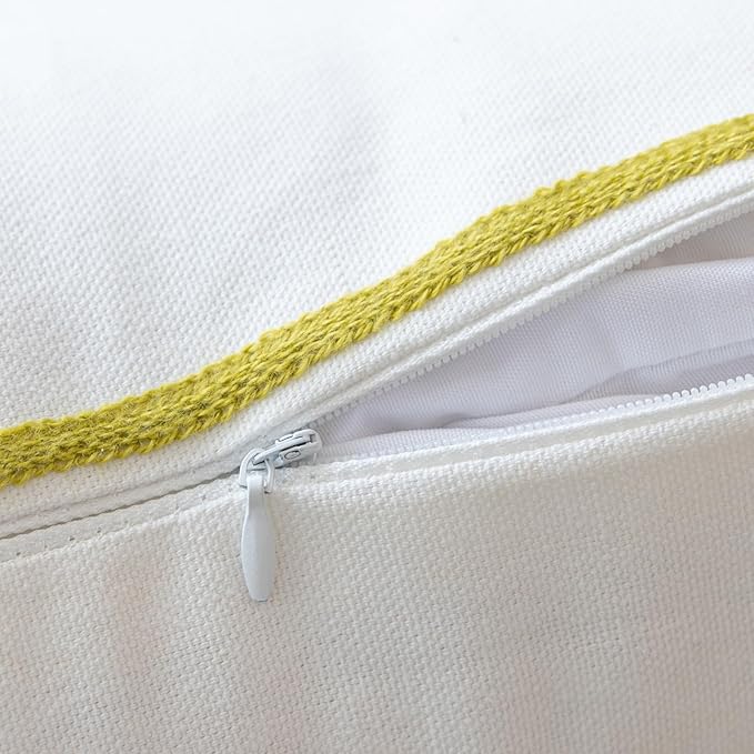 YIcabinet Pillow Covers Set of 2, Embroidered Yellow Flower Pattern Throw Pillow Cover,Square Cotton Cushion,Pillow Case for Sofa Bedroom Couch,18"x18"