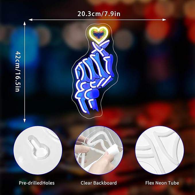 Neon Sign, Hand Neon Signs for Wall Decor - Love LED Signs for Bedroom, Man Cave, Party, Club, Bars - USB Powered Light Up Sign Decorations