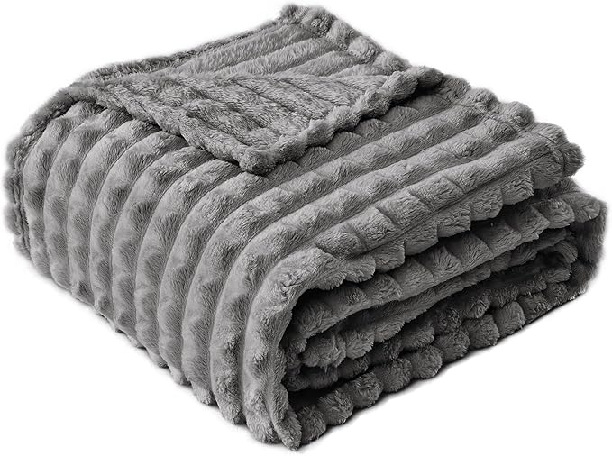 FY FIBER HOUSE Bed Blanket for Couch Soft Warm Fuzzy King Size Blankets for Sofa All Season Use, 108x90 Inches, Grey