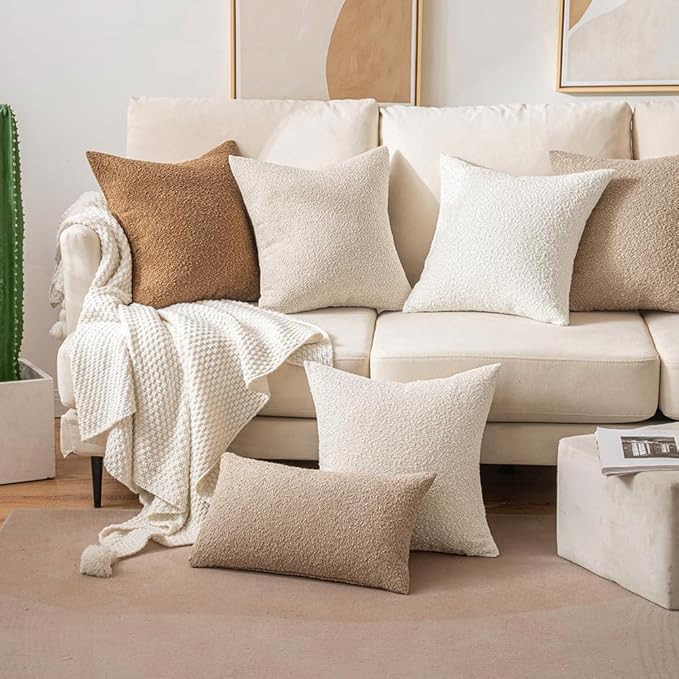 MIULEE Textured Boucle Throw Pillow Cover Beige Accent Solid Lumbar Pillow Case Decorative Soft Pack of 1 Couch Cushion Chair Sofa Bedroom Livingroom Home Decor,22x14 Inch
