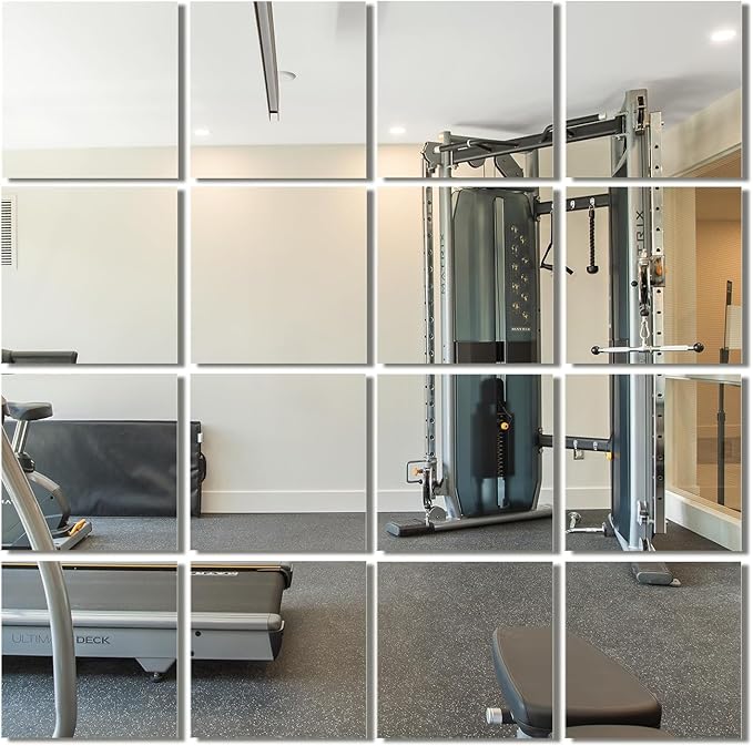 Delma Frameless Mirror Tiles 12"x10"x16 Pcs Wall Mounted, Shatter Resistant Full Length Tempered Glass Panels for Home Gym Bathroom Bedroom & Living Room Decor