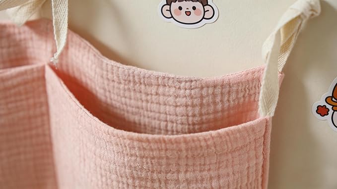 Bedside pouch for storing baby bottles and blankets - Bedside storage bag for organizing baby diapers - Pink