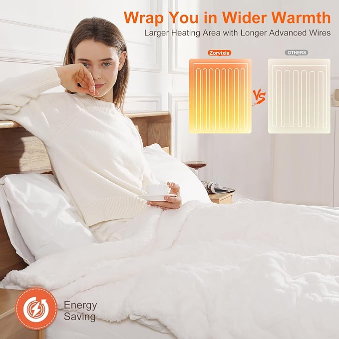 Electric Blanket Twin Heated Blanket 62''X84'' with 5 Heating Levels & 10 Hours Auto Off, ETL& FCC Certification Dual Sherpa Twin Heating Blanket Washable for Home/Office/Bed, Great Gift(White)