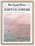 iHery Framed Trendy Coastal Cowgirl NewsPaper Wall Art Prints,Beige OAK Wood 12x16in Canvas Wall Decor For Bedroom,New York News,Western Vintage Bar Cart,Dorm Retro Surfing Up Home Décor 1Pack