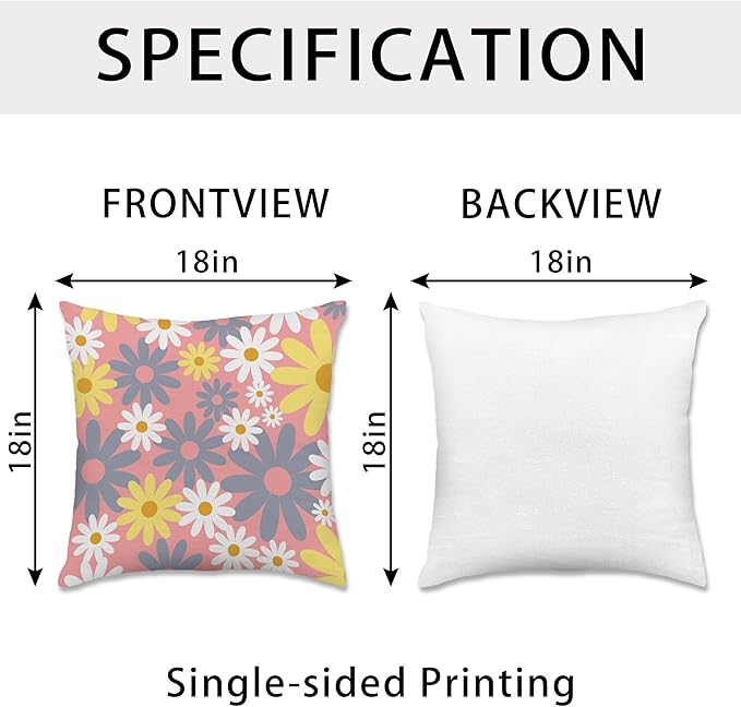 Hexagram Spring Summer Pillow Covers 18x18 Set of 4, Outdoor Floral Daisy Decorative Pink Throw Pillow Covers, You are My Sunshine Farmhouse Cushion Case for Couch Sofa Indoor Home Decor(No Insert)