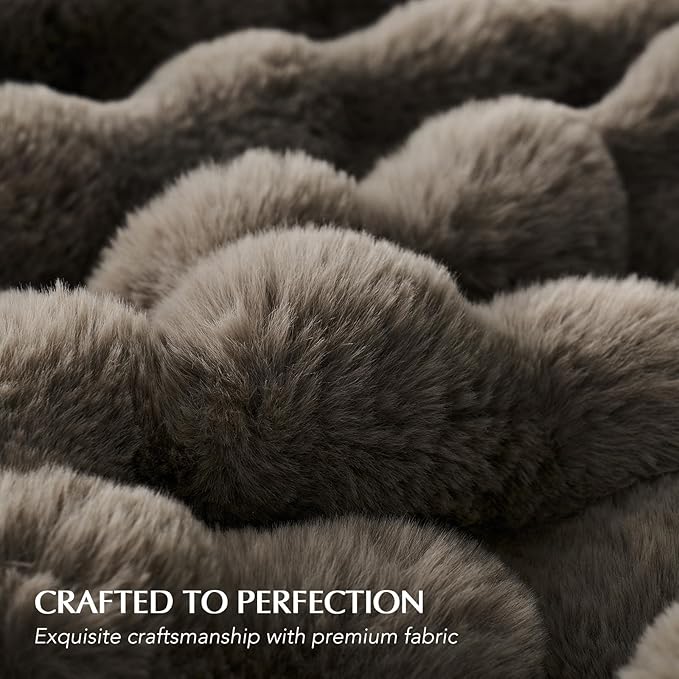 EverGrace Ultra Soft Luxury Fluffy Faux Rabbit Fur Throw Blanket, Thick Warm Bubble Throw for Bed, Cozy Plush Reversible Blankets for Couch, Chair, Sofa, Dark Taupe, 50x60 Inches