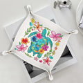 Sea Turtle Gifts Jewelry Valet Tray for Women, Coastal Sea Turtle Floral PU Leather Catchall Beside Caddy Nightstand Organizer Tray for Jewelry Rings Watches Keys and Accessories, 7.87x7.87in