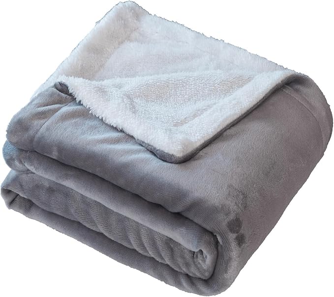 K.Garden Sherpa Fleece Throw Blanket for Couch Sofa, Super Soft Cozy Fuzzy Plush Blankets Fleece Thick Warm Blanket for Winter Reversible Thick Warm Blanket for Bed, Sofa, Grey 6080