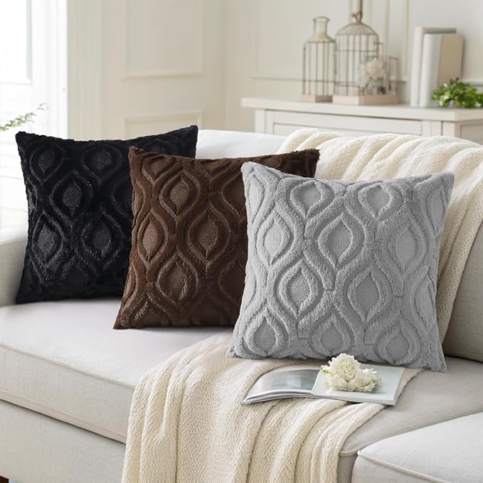 decorUhome Throw Pillow Covers 12x20 Inch Set of 2, Soft Plush Faux Wool Dark Brown Solid Couch Pillow Covers, Accent Farmhouse Neutral Rectangle Pillow Cases for Sofa Bed Living Room