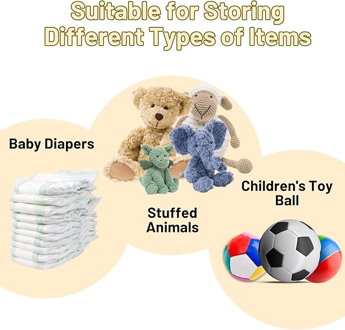 2 Pack Stuffed Animal Storage Net for Kids, Bedside Toy Organizer Net - Neatly Store Your Stuffed Animals, Cotton Bedside Stuffed Animal Storage Net with Tether, Stretches up to 35 Inches, Beige