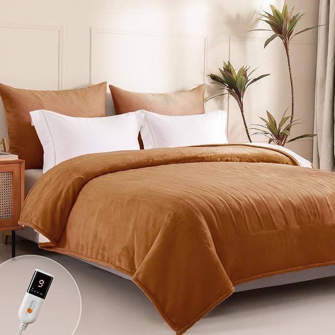 Heated Blanket Full Size - Single Controllers Electric Blanket Full with 9 Heat Settings & 10 Hour Auto Off,Overheat Protection,Machine Washable 72"x84"(Cocoa Brown)