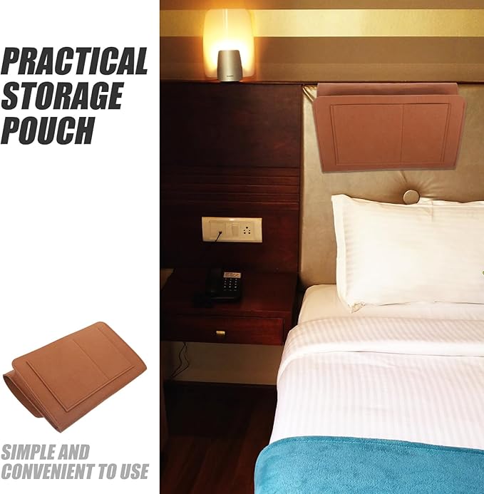 Bedside Storage Bag Portable Felt Organizer with Pockets for Phone Chargers and Books for Couch Sofa or Dorm Room Compact and Multi-functional Home Decor Brown