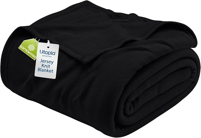 Utopia Bedding Knit Blanket Queen Size (90x90 Inches, Black) Soft Lightweight Jersey Breathable Sweatshirt Blanket for Bed,Couch & Sofa