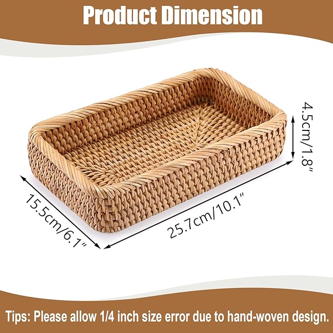 BTSKY Small Remote Basket for Coffee Table Entryway Living Room Rattan Serving Tray 10.1” x 6.1” Handwoven Wicker Baskets Decorative Tray for Wallet Remote Control Trinkets Rings Cosmetics Crackers
