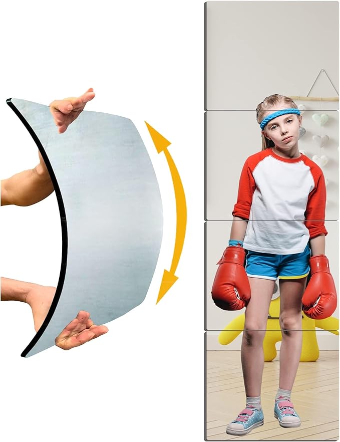 Unbreakable Door Mirror Full Length, Full Body Mirror for Kids, 4Pack 16 x16 inch, Shatterproof Plexiglass Long Mirrors for Bedroom Closet, Children Plastic Mirrors Non Glass Stick on miroir