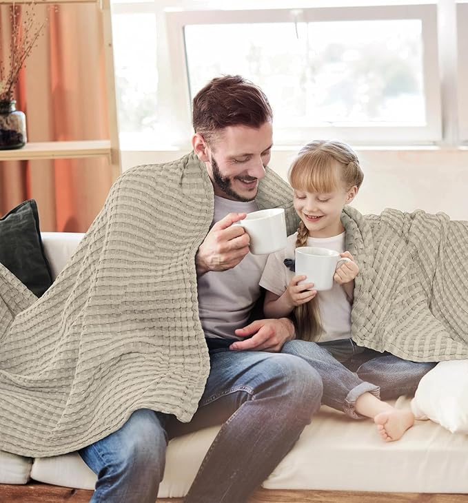 Utopia Bedding Khaki 100% Cotton Waffle Blanket 300 GSM [Twin - 90x72 Inch] Soft Lightweight Breathable Bed Blanket for All Season