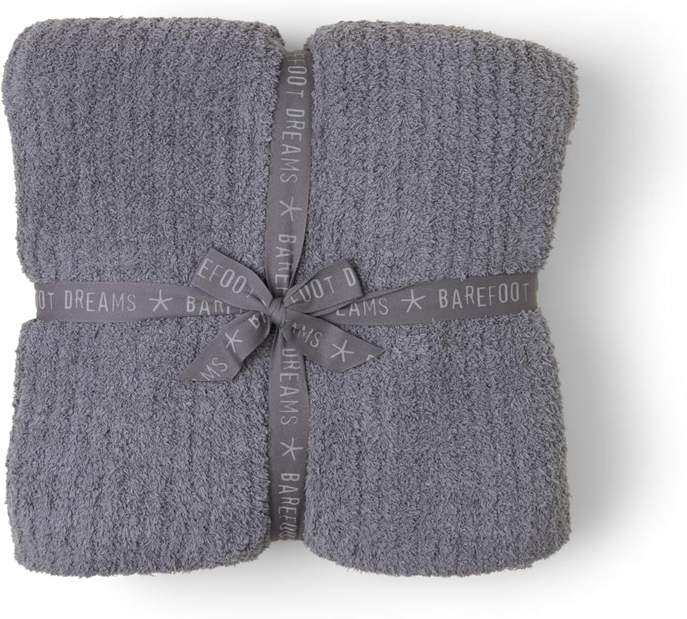 Barefoot Dreams® CozyChic® Ribbed Bed Blanket, Ultra Soft Plush Microfiber Blanket for Bed, Warm & Lightweight Cozy Bedding Layer, Textured Knit, Full/Queen Size, Graphite