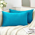 Throw Pillow Covers Decorative Velvet Set of 2 12x20 Inch Pillow Covers, Soft Teal Lumbar Pillowcases for Couch Sofa Bed Living Room, Farmhouse Home Boho Decor, Accent Cushion Covers