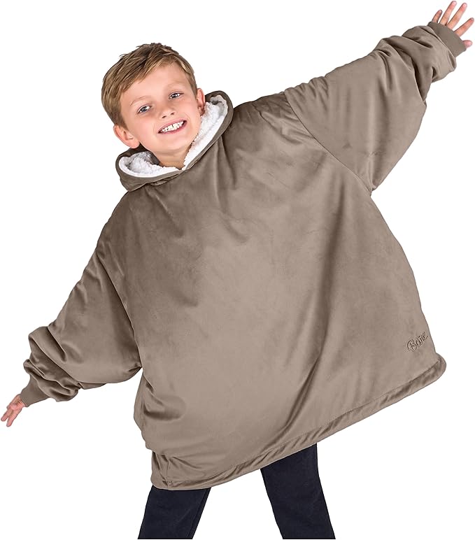Bare Home Wearable Blanket Hoodie - Soft Plush Sherpa - Warm and Cozy - Oversized Wearable Blanket - Adult & Kid Sizes