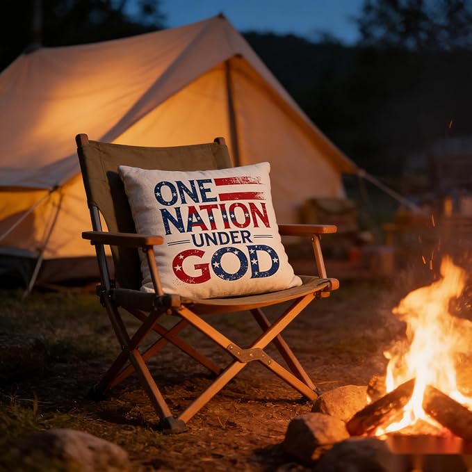 Patriotic Throw Pillow Covers, One Nation Under God, Linen, 18x18 Inch, Set of 2, Farmhouse Style, Indoor Living Room Decor July 4th — Independence Day